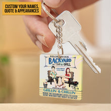 Poolside Where The Neighbors Listen To The Good Music - Summer Keychain - Gift For Couples Personalized Custom Keychain