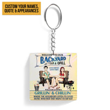 Poolside Where The Neighbors Listen To The Good Music - Summer Keychain - Gift For Couples Personalized Custom Keychain