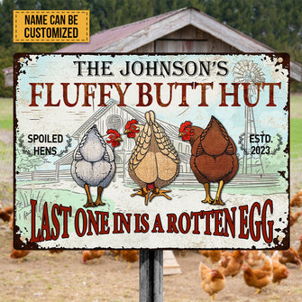 Personalized Chicken Fluffy Butt Hut Nuggets Customized Classic Metal Signs, Chicken Signs