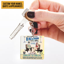 Poolside Where The Neighbors Listen To The Good Music - Summer Keychain - Gift For Couples Personalized Custom Keychain